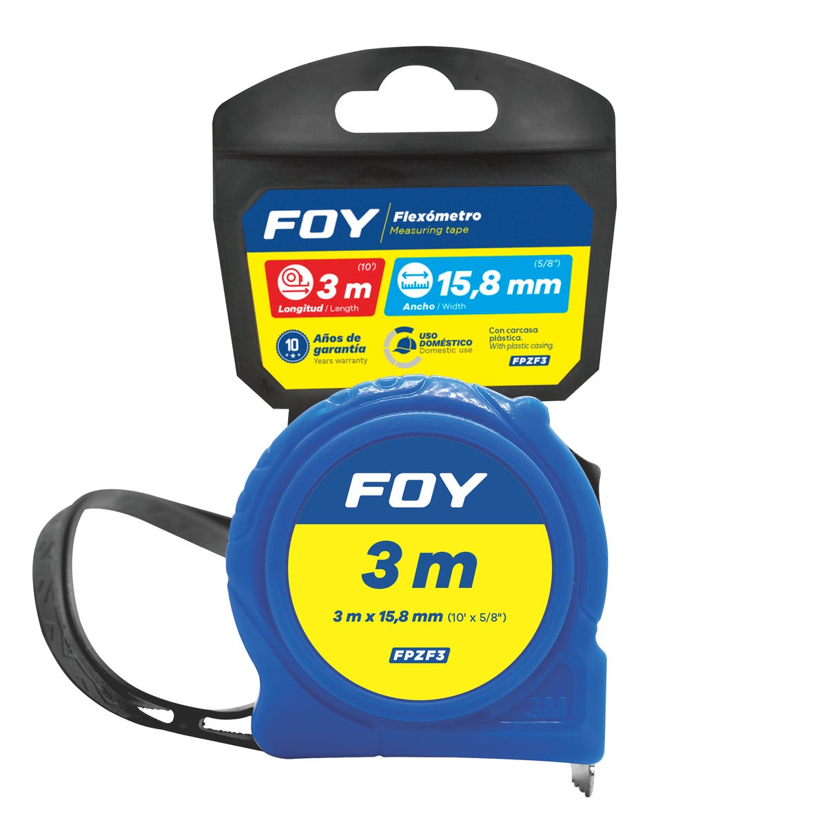 Flexómetro Con Carcasa De Plástico Turquesa, 3 m x 15 mm, Foy FPZF3
