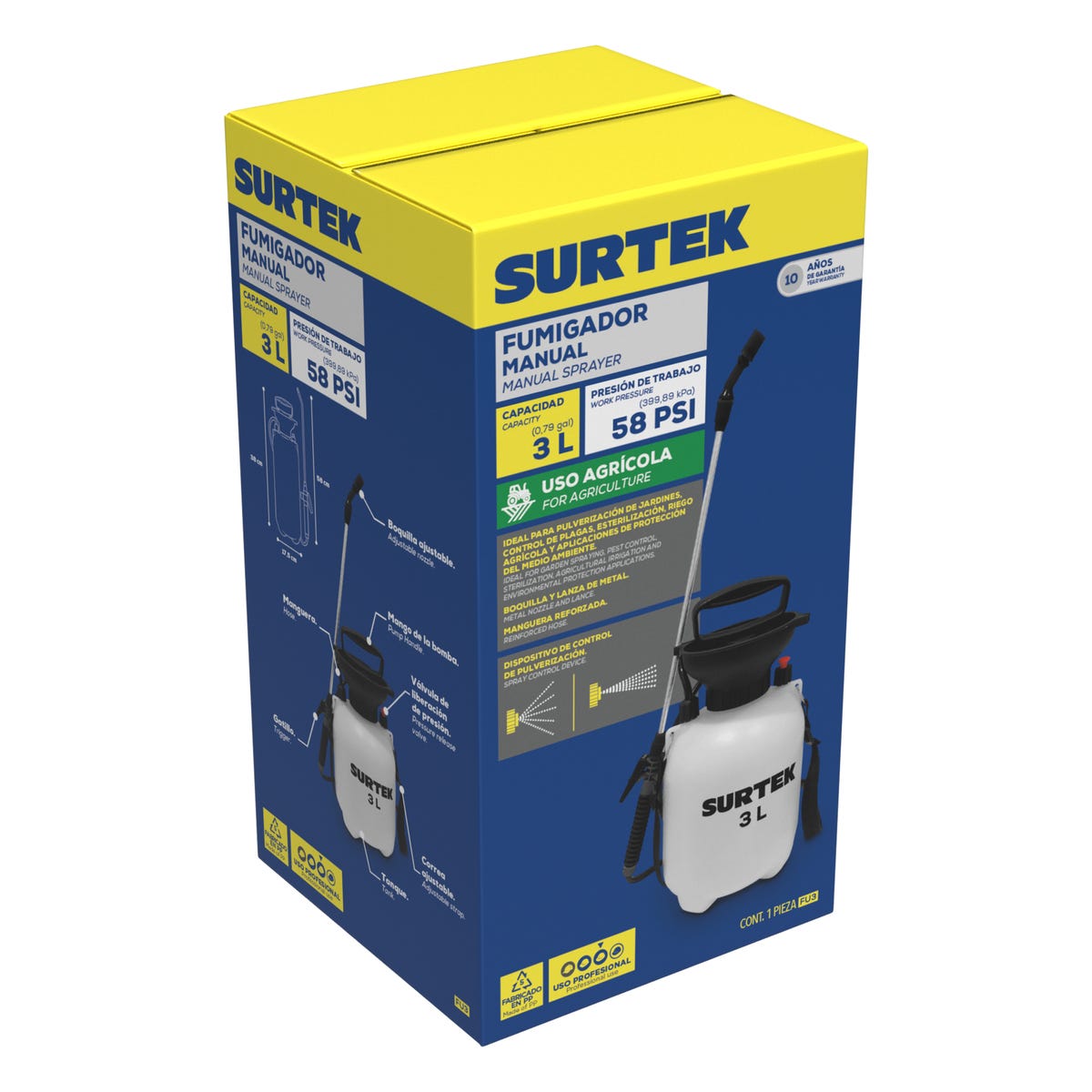 Fumigador Con Varilla Y Boquilla Metálica 3 Lt, Surtek FU3