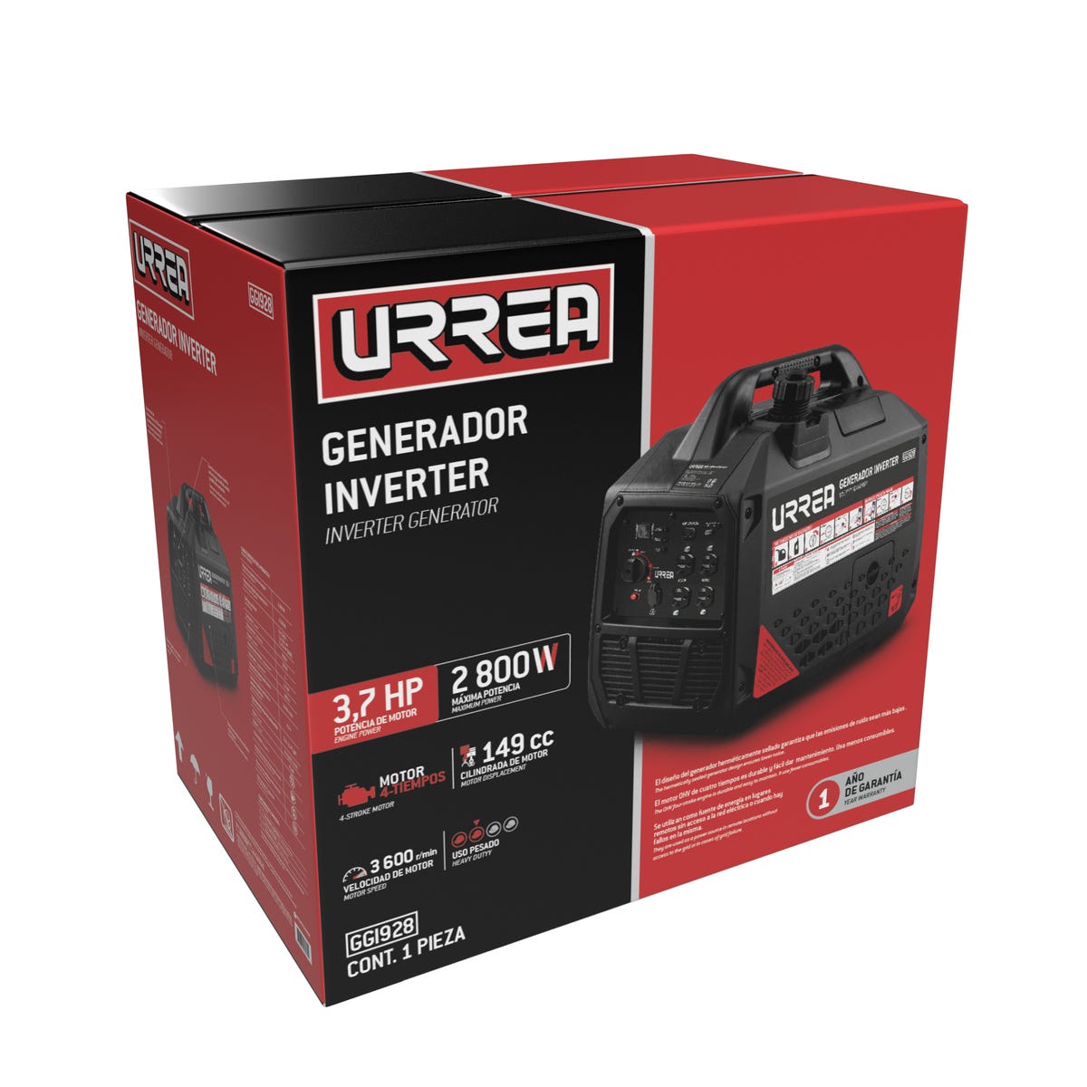 Generador A Gasolina Inverter 2800 W, 149 Cc, Urrea GGI928