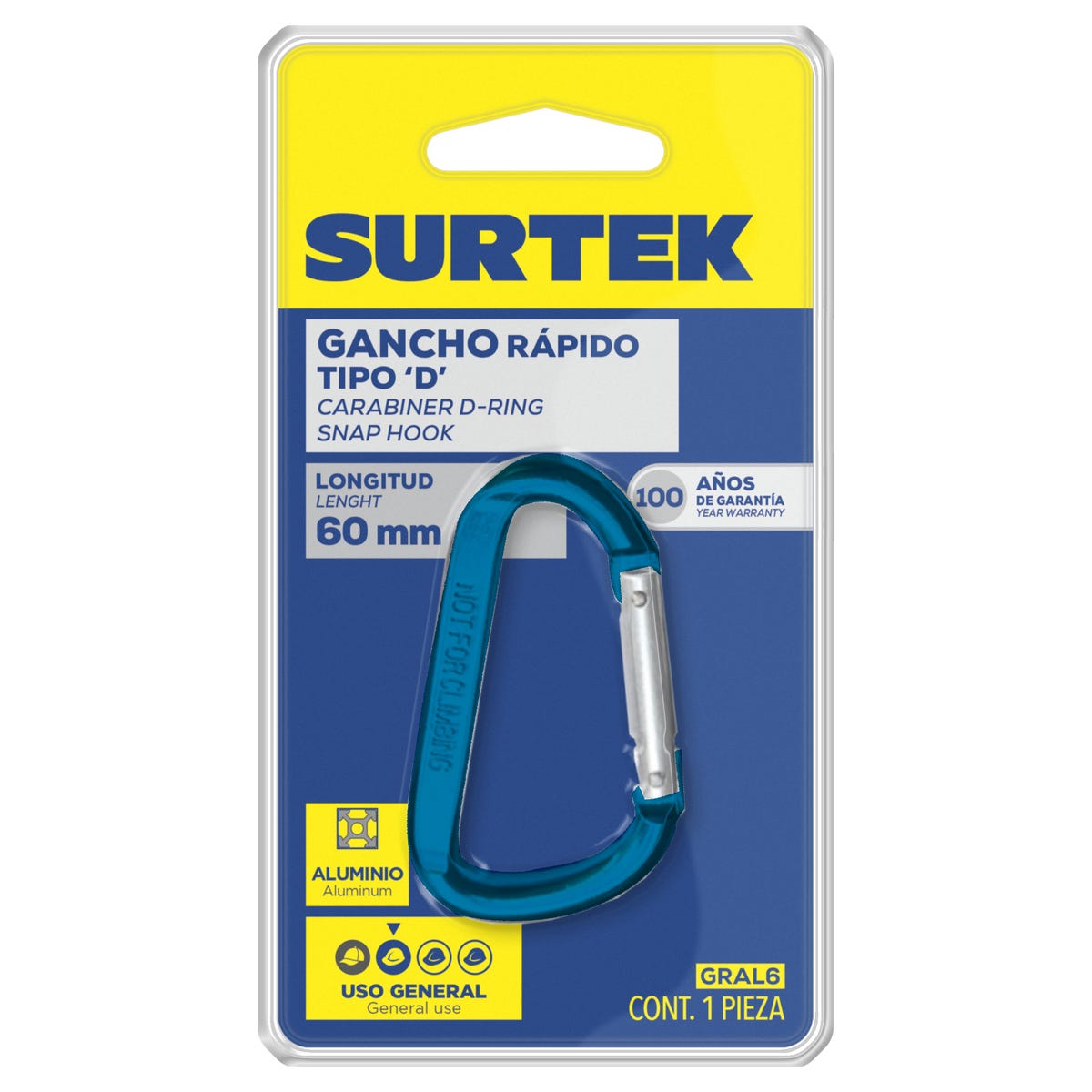 Gancho Rápido De Aluminio 6 x 60 mm, Surtek GRAL6