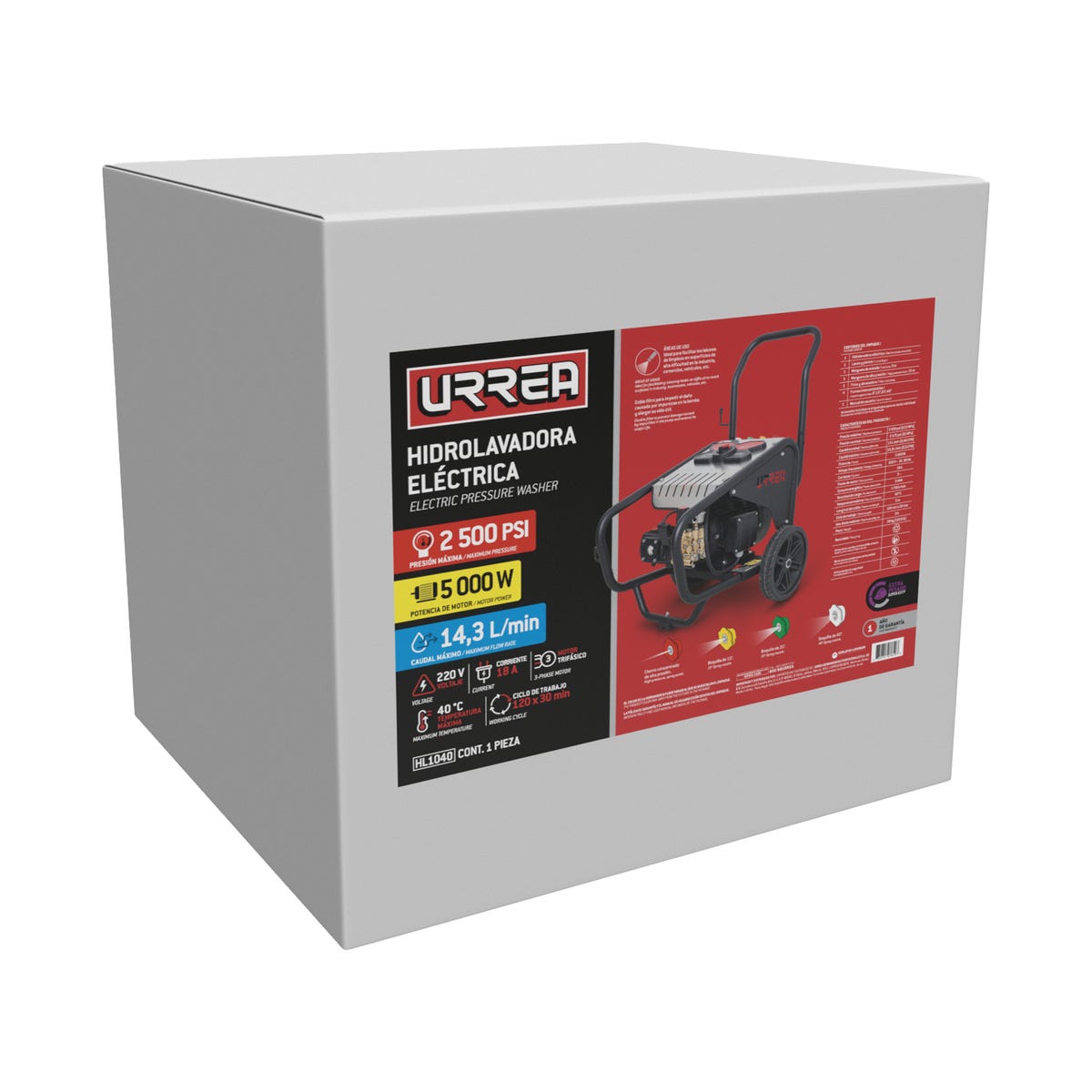 Hidrolavadora Eléctrica 4000 W 220V 2500 PSI, 13 L Por Minuto, Urrea HL1040