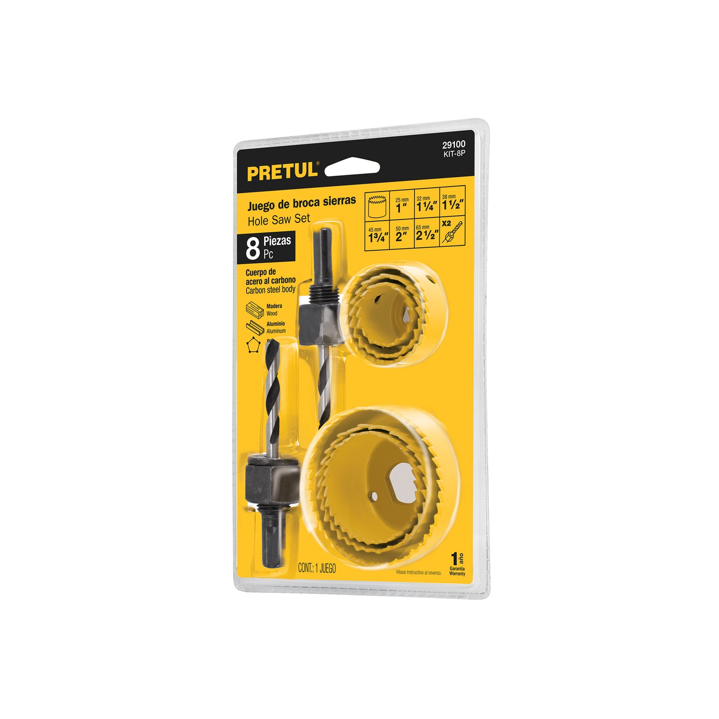 29100 KIT-8P Juego de 7 brocasierras acero al carbono y 1 mandril, pretul
