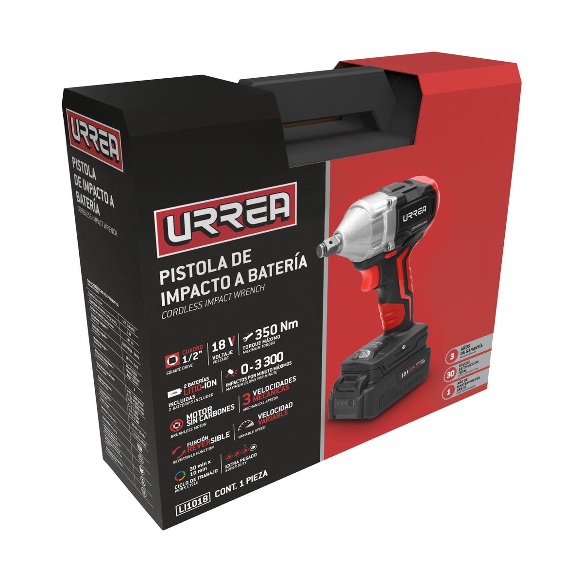 Pistola De Impacto 1/2 A Batería Litio-Ion 18 V, 350, Urrea LI1018
