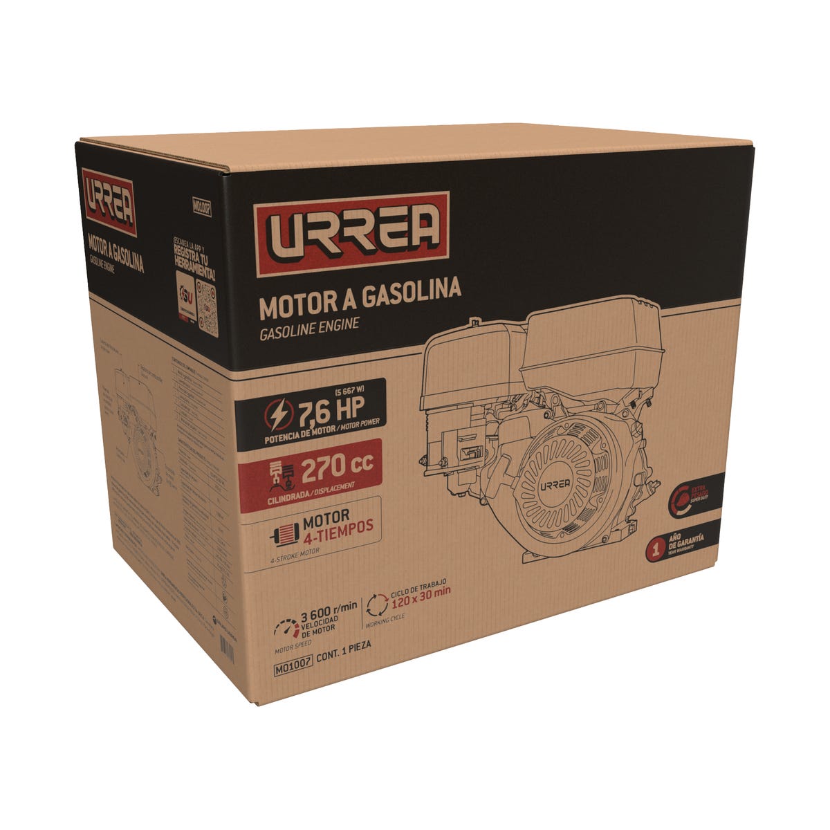 Motor A Gasolina 4 Tiempos 7.6 HP, 270 Cc, Urrea MO1007