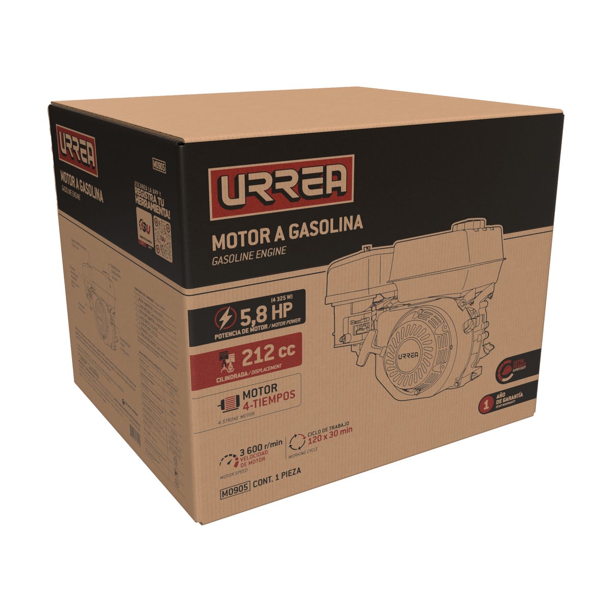 Motor A Gasolina 4 Tiempos 5.8 HP, 212 Cc, Urrea MO905