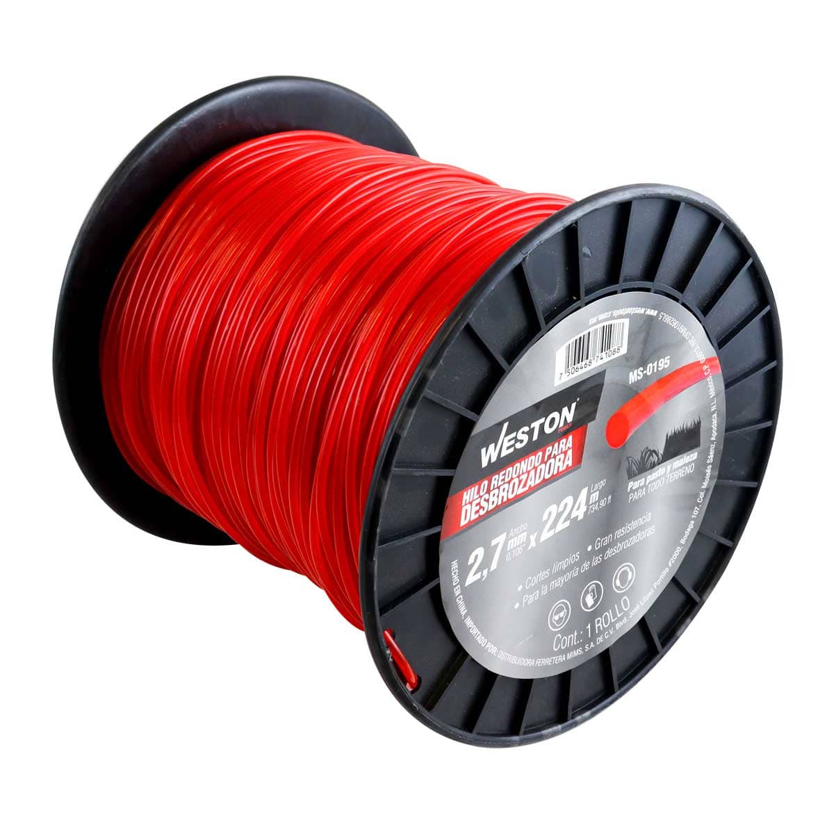Hilo Redondo Para Desbrozadora En Carrete 2.7mm X 224m - Rojo | MS-0195