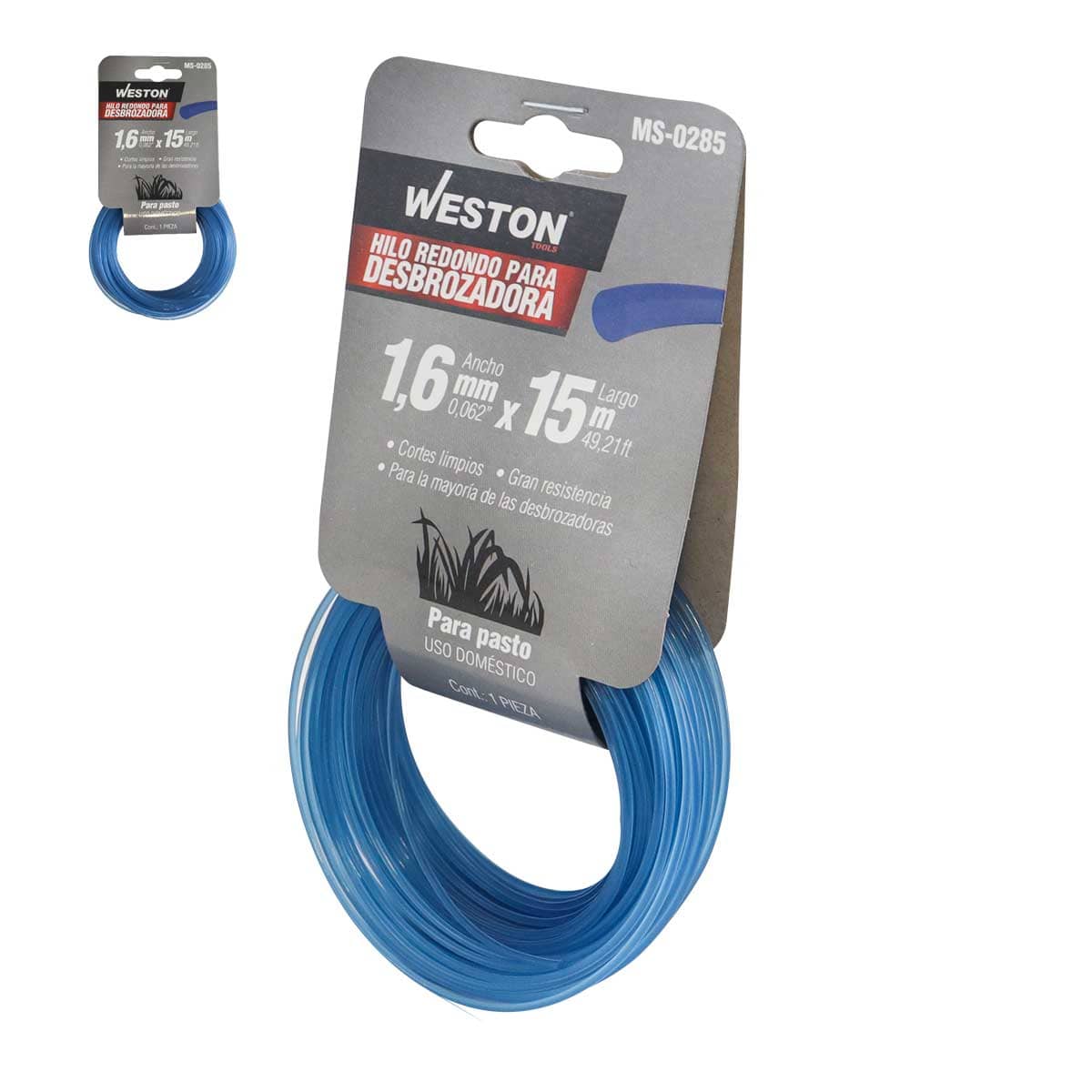 Hilo Redondo Para Desbrozadora En Caballete 1.6mm X 15m - Azul | MS-0285