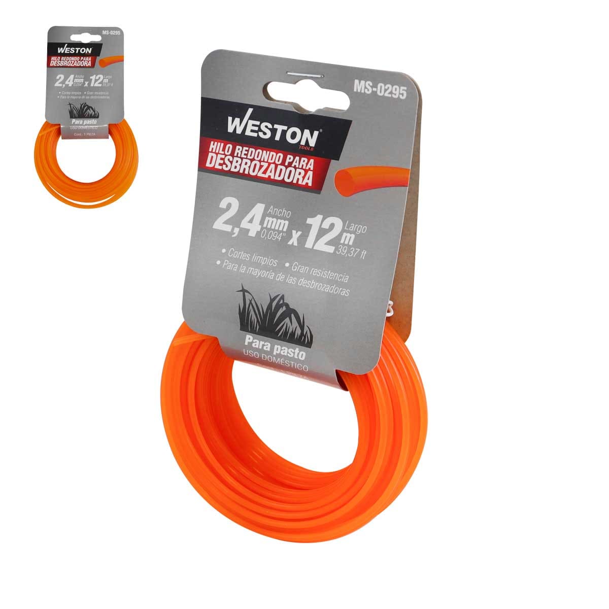 Hilo Redondo Para Desbrozadora En Caballete 2.4mm X 12m - Naranja | MS-0295
