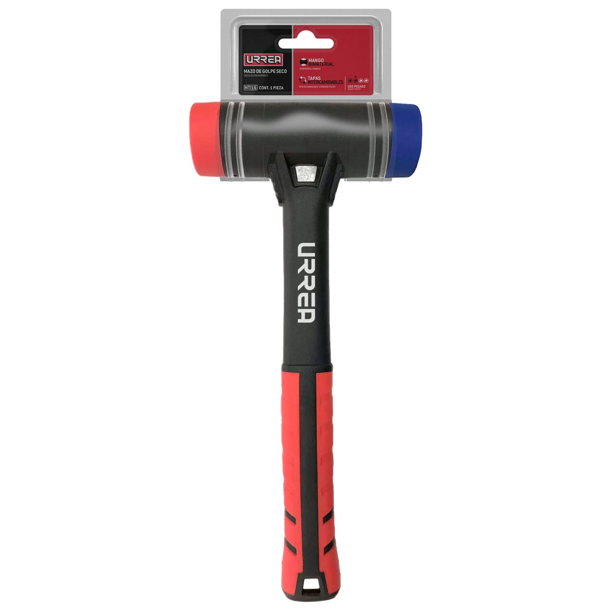 Mazo De Golpe Seco Con Mango Rubber Grip Tapas Intercambiables 11-1/2 16 Oz, Urrea MTI16