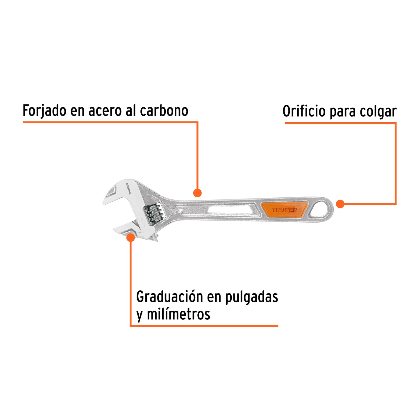 15510 PET-8X Llave ajustable (perico) 8" cromada mango de pvc, truper