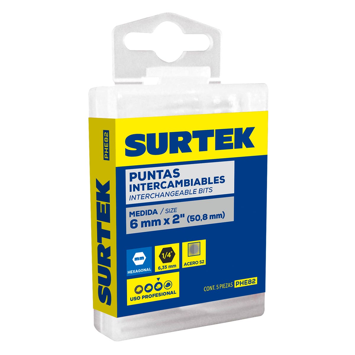 Punta Hexagonal De Poder Métrica Hexágono De 1/4, 8 mm x 2 5 Piezas, Surtek PHE82