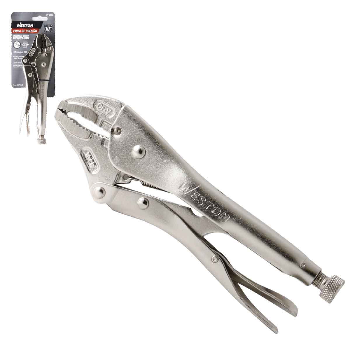 Pinza de Presión con Mordaza Curva CRV con Corta Cable 10'' (10WR) | PP-0035