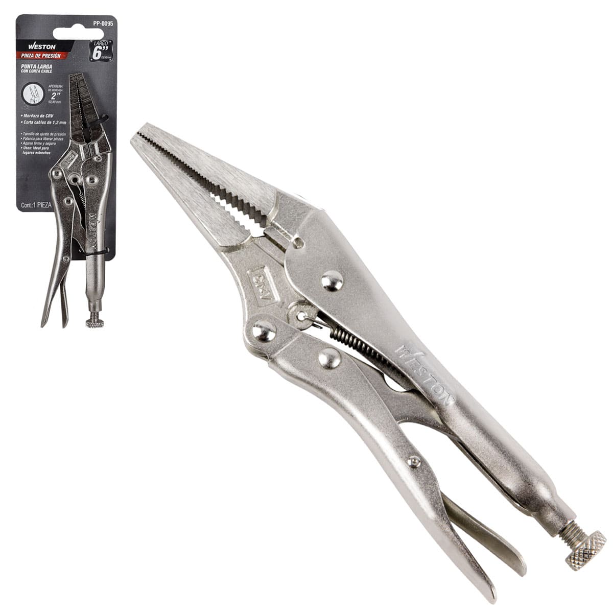 Pinza de Presión Punta Larga con Corta Cable 6'' (6LN) | PP-0095