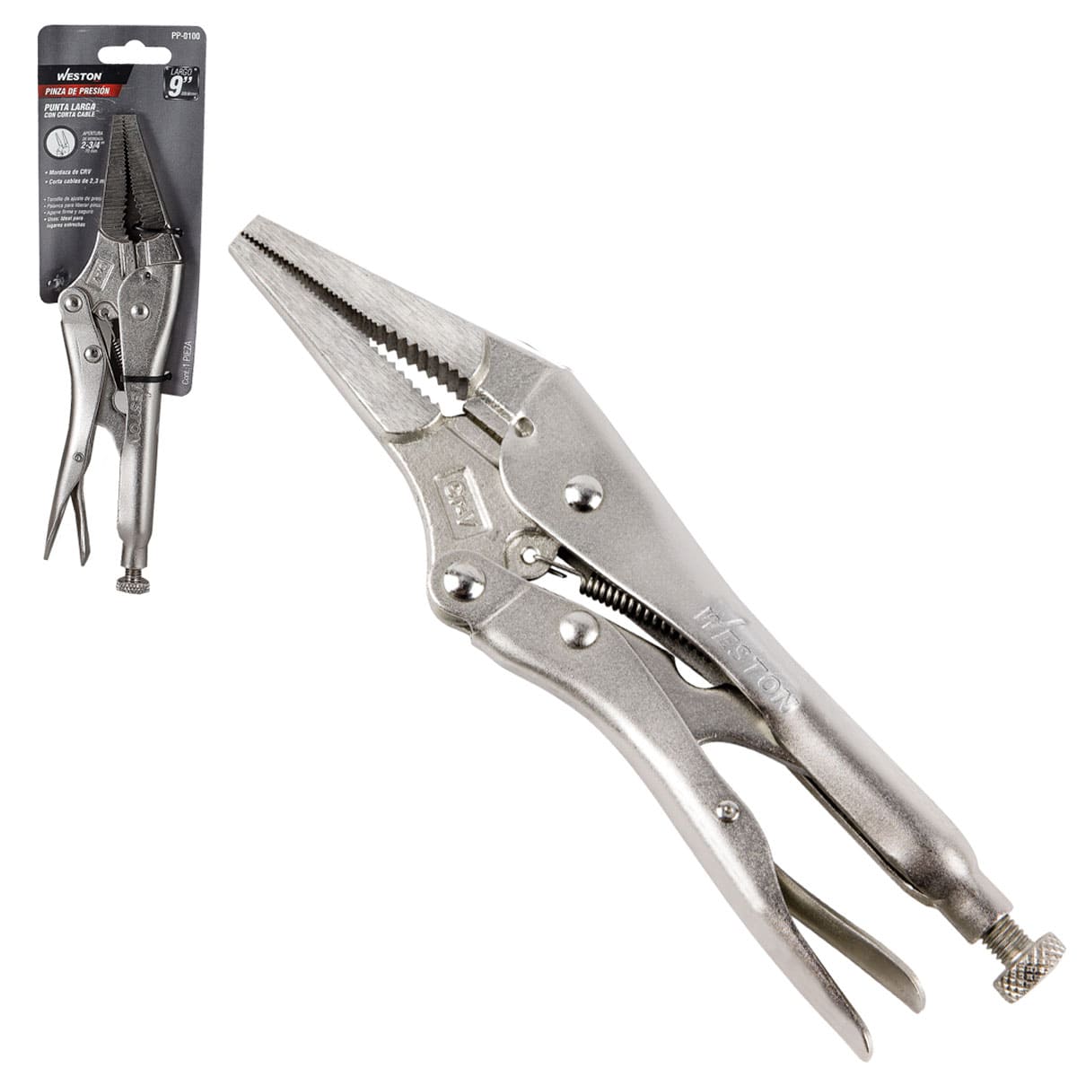 Pinza de Presión Punta Larga con Corta Cable 9'' (9LN) | PP-0100