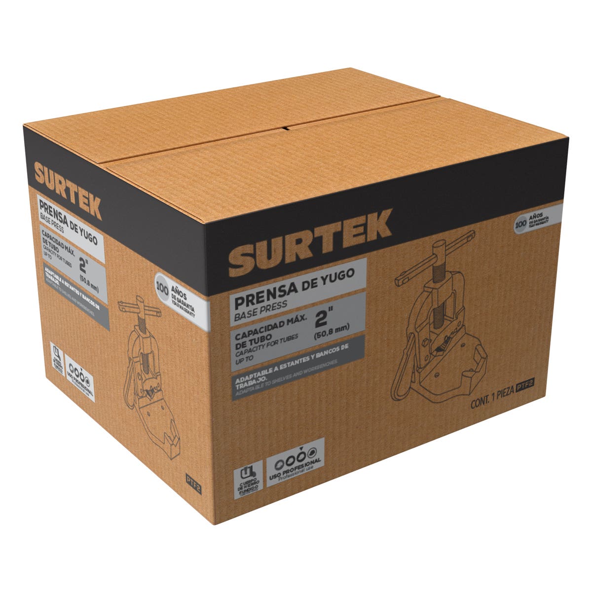 Prensa De Yugo Para Tubos De 1/8 A 2, Surtek PTF2