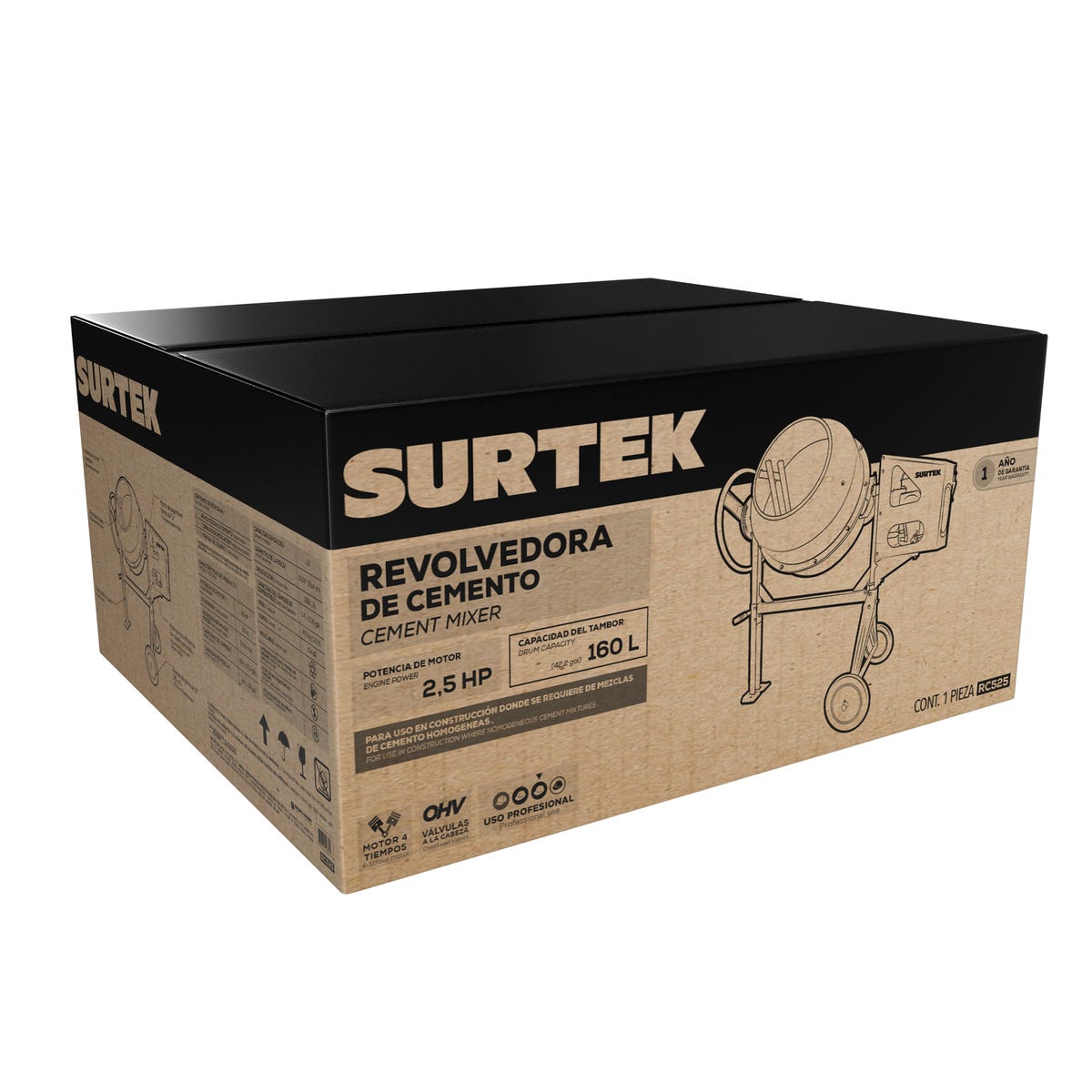Revolvedora De Cemento A Gasolina 160 L, 2.5 HP, Surtek RC525