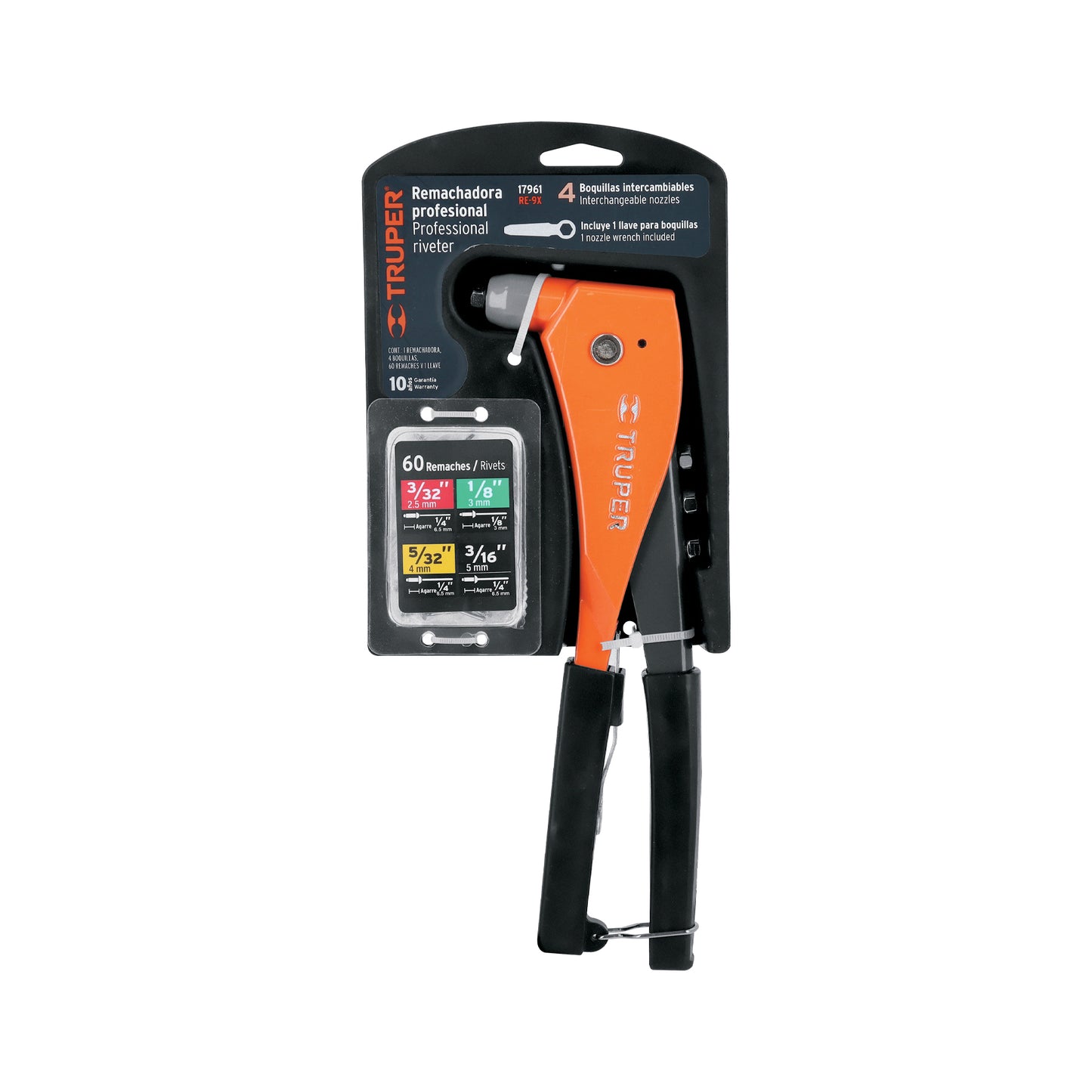17961 RE-9X Remachadora profesional 10" con remaches, truper
