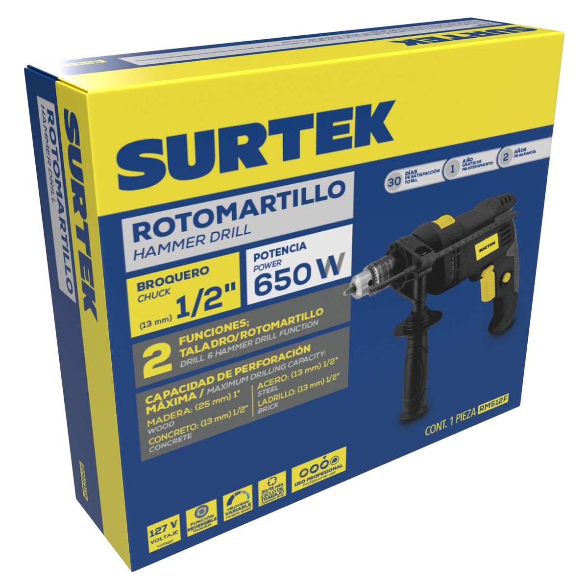Rotomartillo 1/2 650 W, 120 V, Surtek RM512F