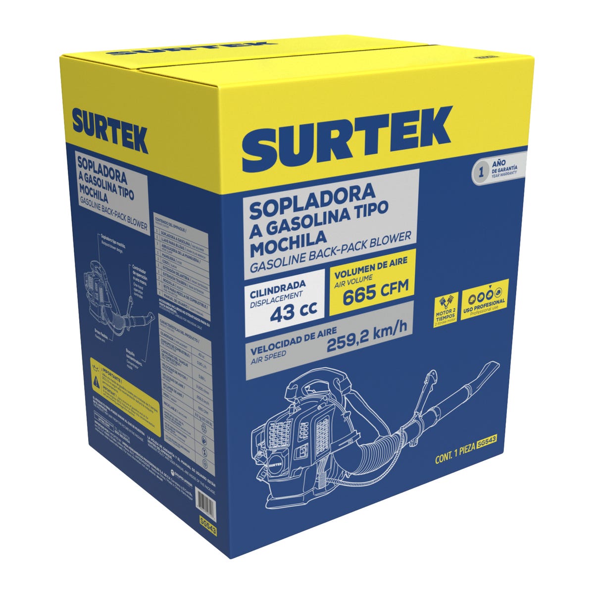 Sopladora Con Motor A Gasolina 43 cc, Surtek SG543