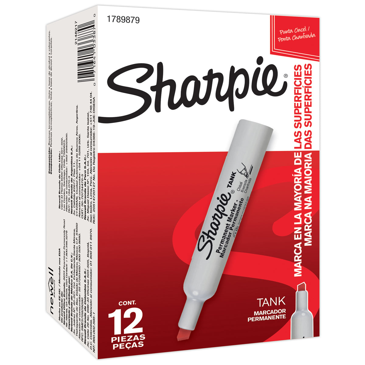 Marcador Permanente Sharpie Tank Punta Cincel Rojo