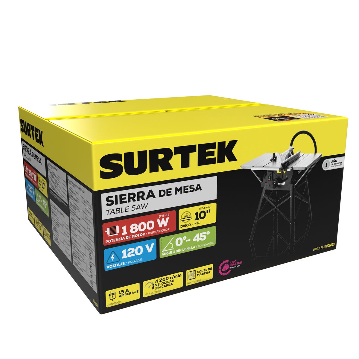 Sierra De Mesa Con Ducto De Salida Para Polvo 10, 2-1/2 HP, Surtek SM710A