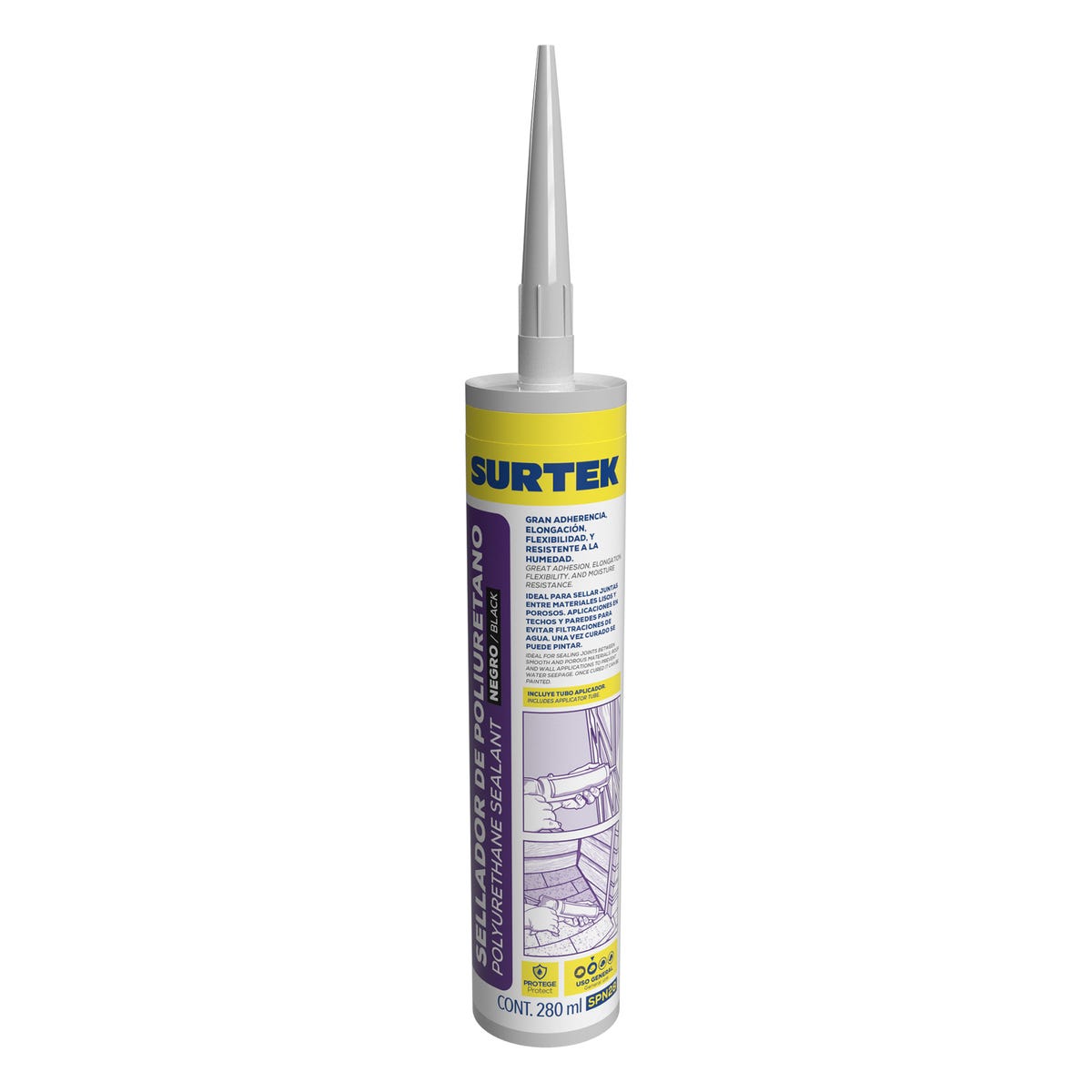 Sellador De Poliuretano Color Negro, 280 ml, Surtek SPN28