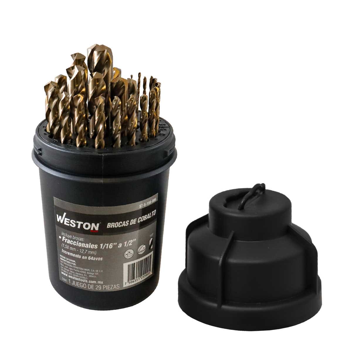 JUEGO DE BROCAS DE COBALTO FRACCIONALES 1/16 A 1/2 X 64´S 29 PIEZAS ST-5-159-006