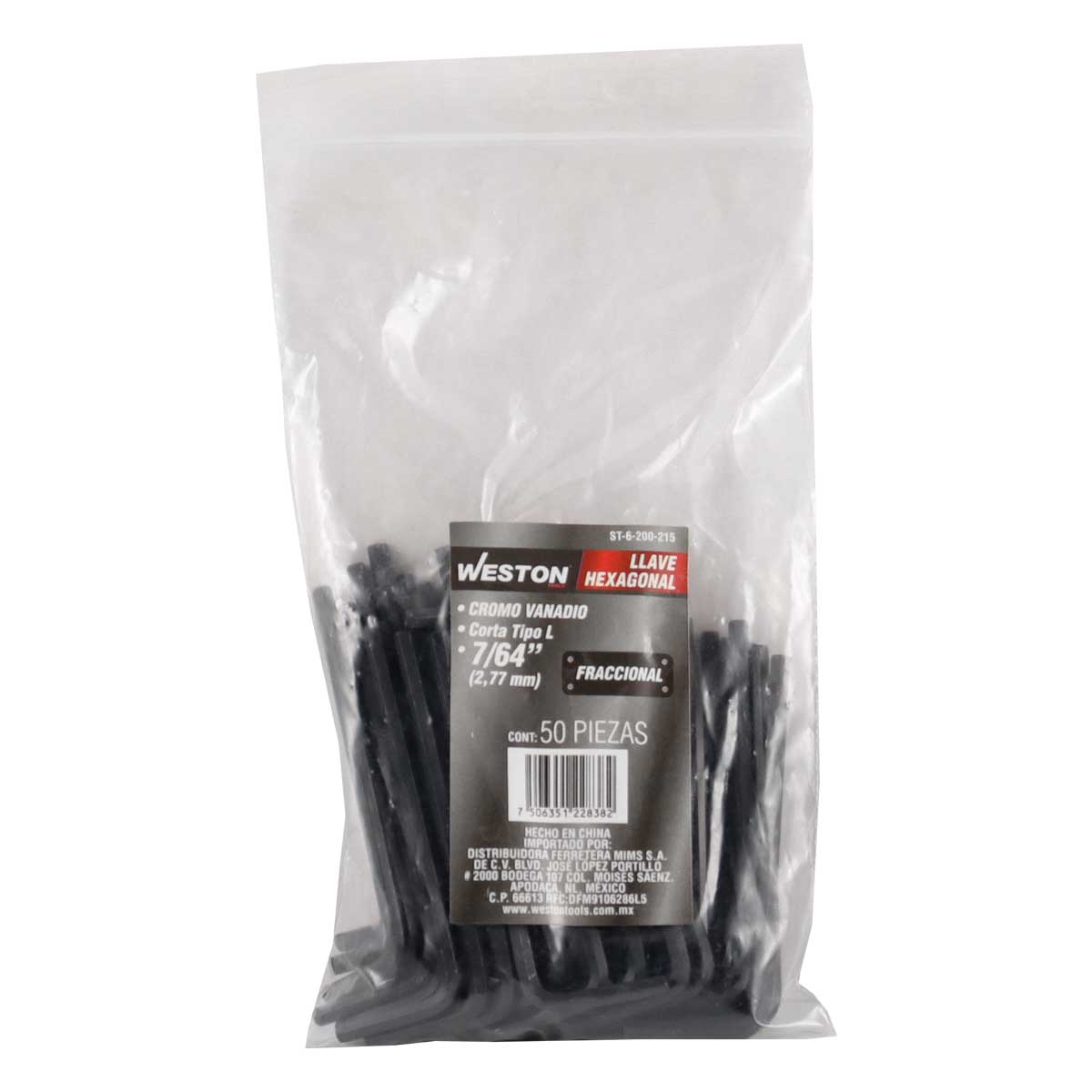 Llave Hexagonal L Corta Crv 7/64" (precio X Pza - Empaque C/50 Pzas)