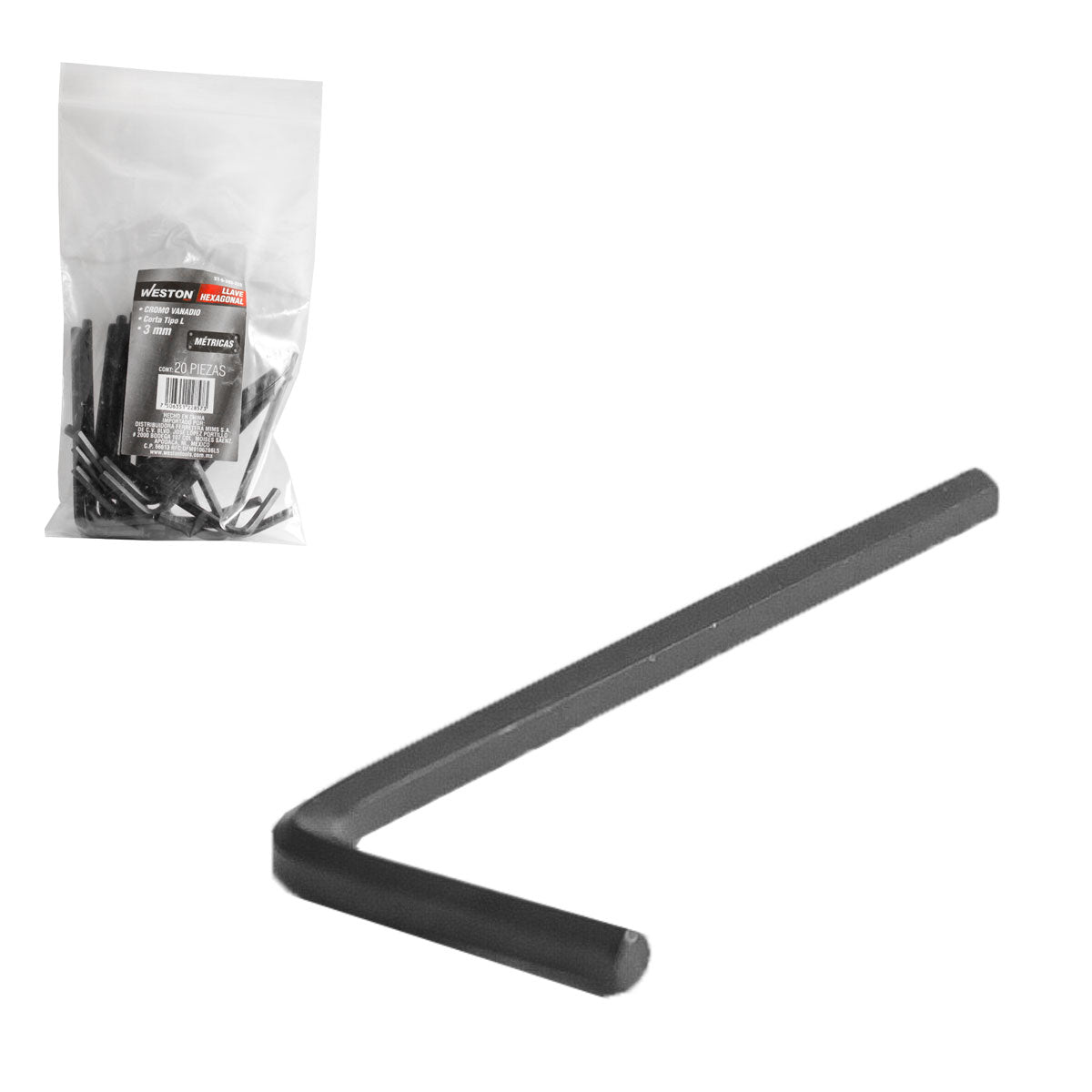 Llave Hexagonal L Corta Crv 3MM (precio X Pza - Empaque C/20 Pzas)