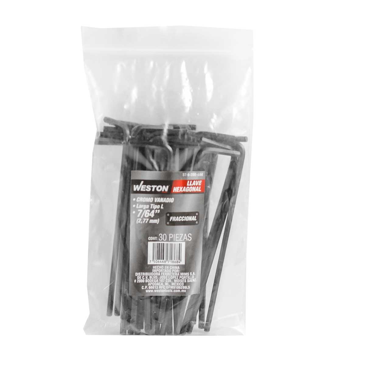 Llave Hex, L Larga 7/64" (precio X Pza - Empaque C/30 Pzas)