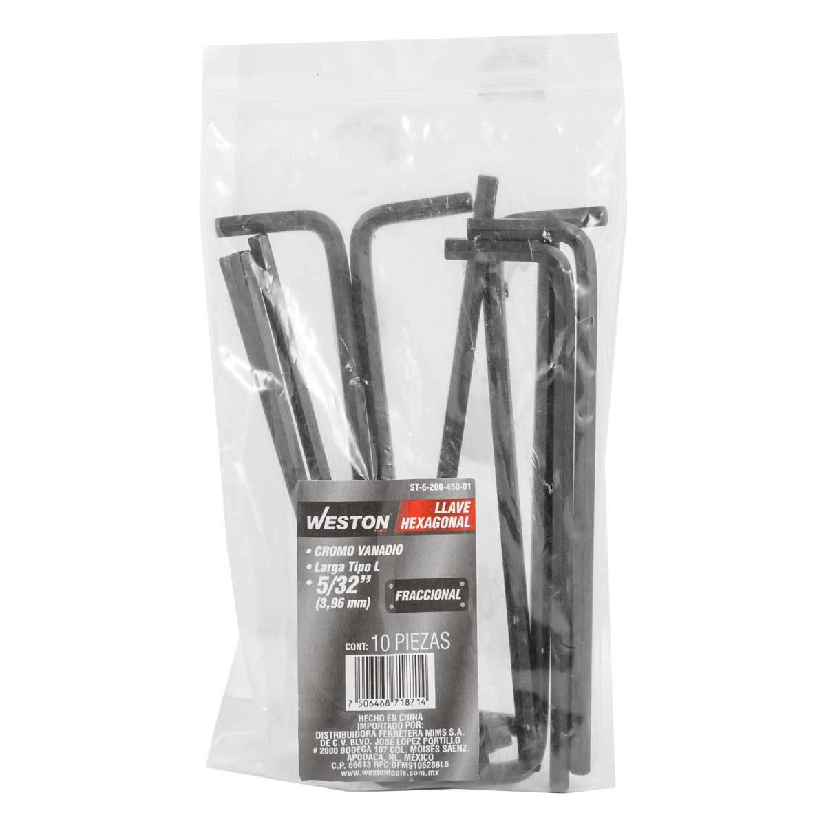 Llave Hex, L Larga 5/32'' (precio X Pza - Empaque C/10 Pzas)