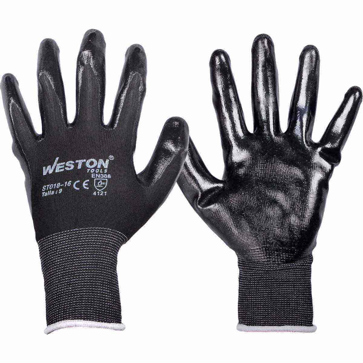 GUANTE NYLON C/NITRILO NORMAL 13G NEGRO TALLA 9 ST018-16 (Precio x par - Empaque c/10 pares)