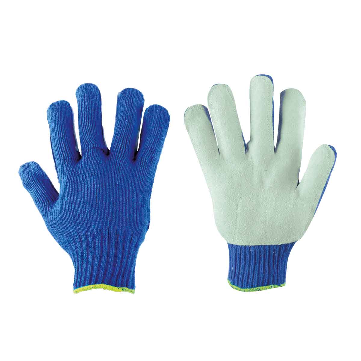Guante Tejido Azul Con Palma De Carnaza (Precio X Par - Empaque Con 10 Pares) | ST019-45