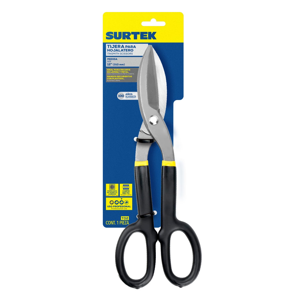 Tijeras Para Hojalatero Con Mango Rubber Grip 12, Surtek T02