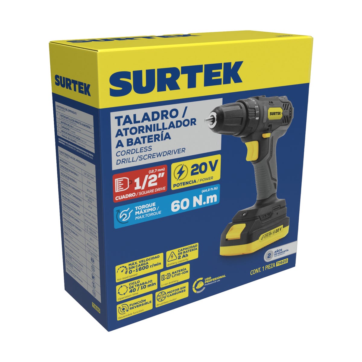 Taladro/atornillador 1/2 A Batería De Li-Ion 20 V, 28 Nm, Surtek TI620