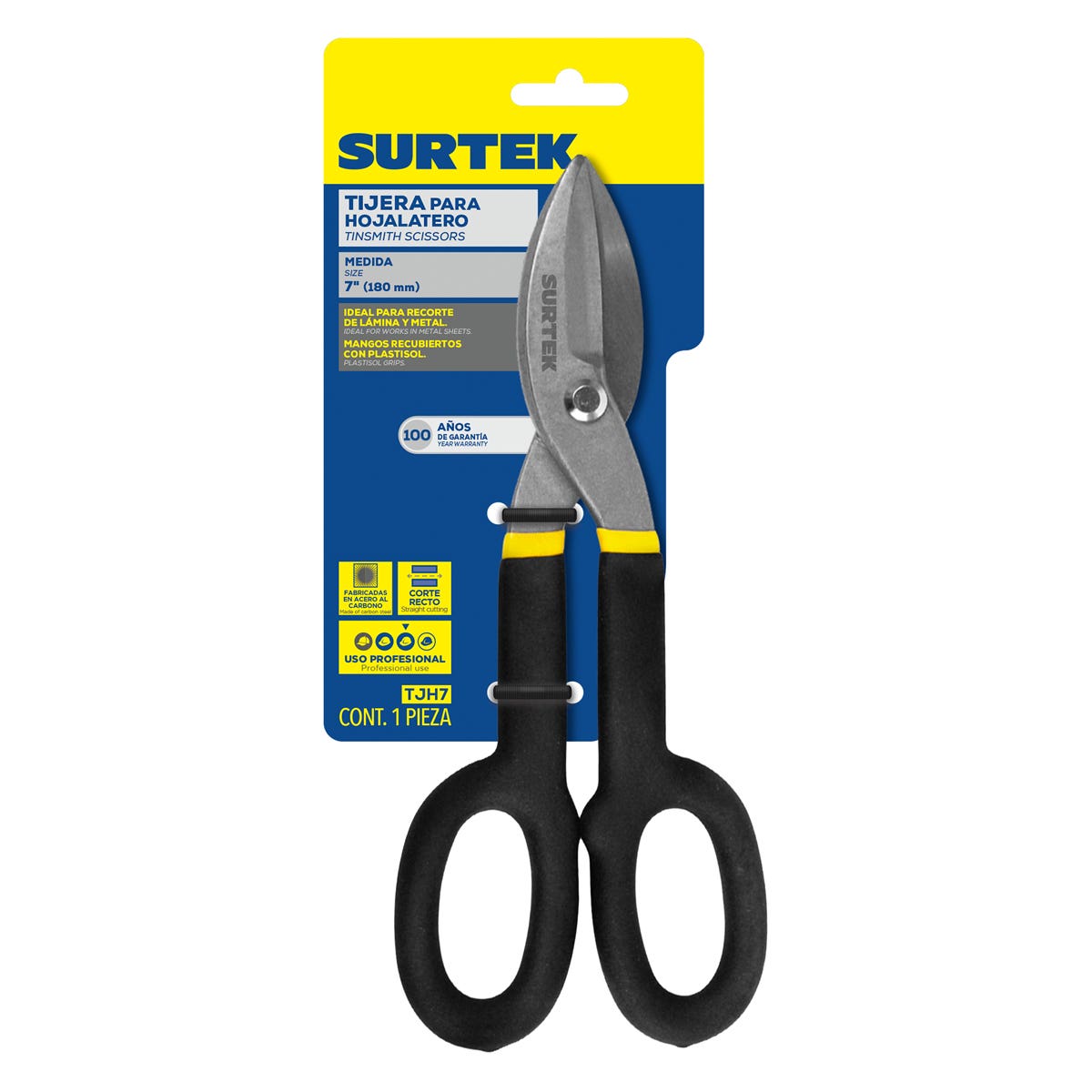 Tijeras Para Hojalatero Con Mango Rubber Grip 7, Surtek TJH7