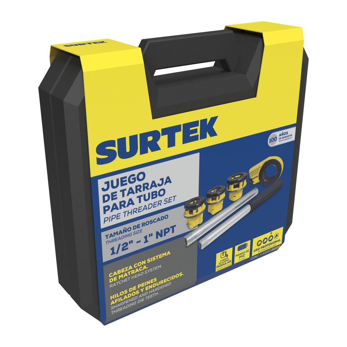 Juego De Tarraja Para Tubo De 1/2 A 2 NPT, 9 Piezas, Surtek TMP10