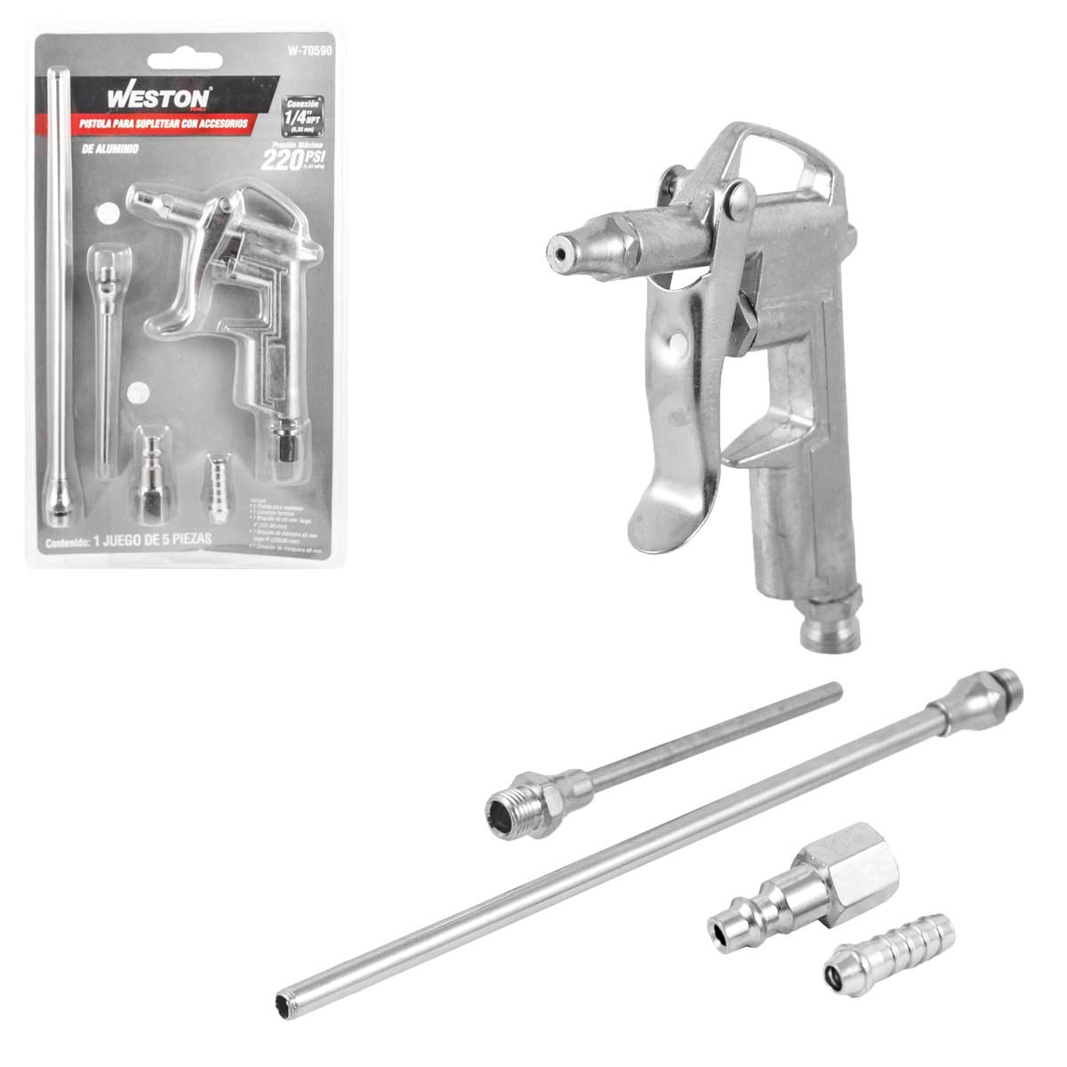 Pistola Para Sopletear Con Accesorios (Juego 5 Piezas) | W-70590
