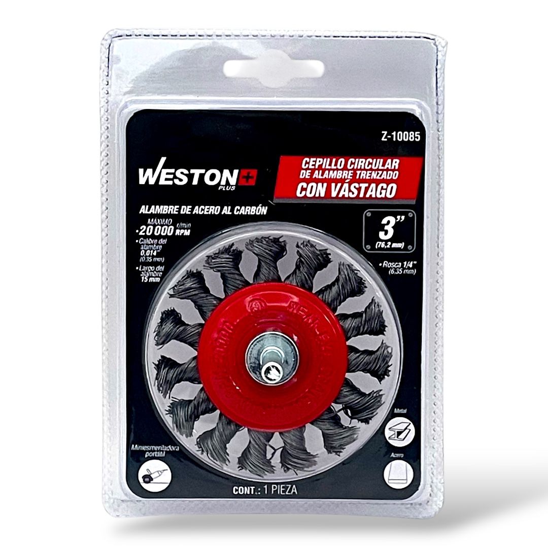 Cepillo Circular Trenzado 3" Con Vatago 1/4" A. Al Carbon .014"