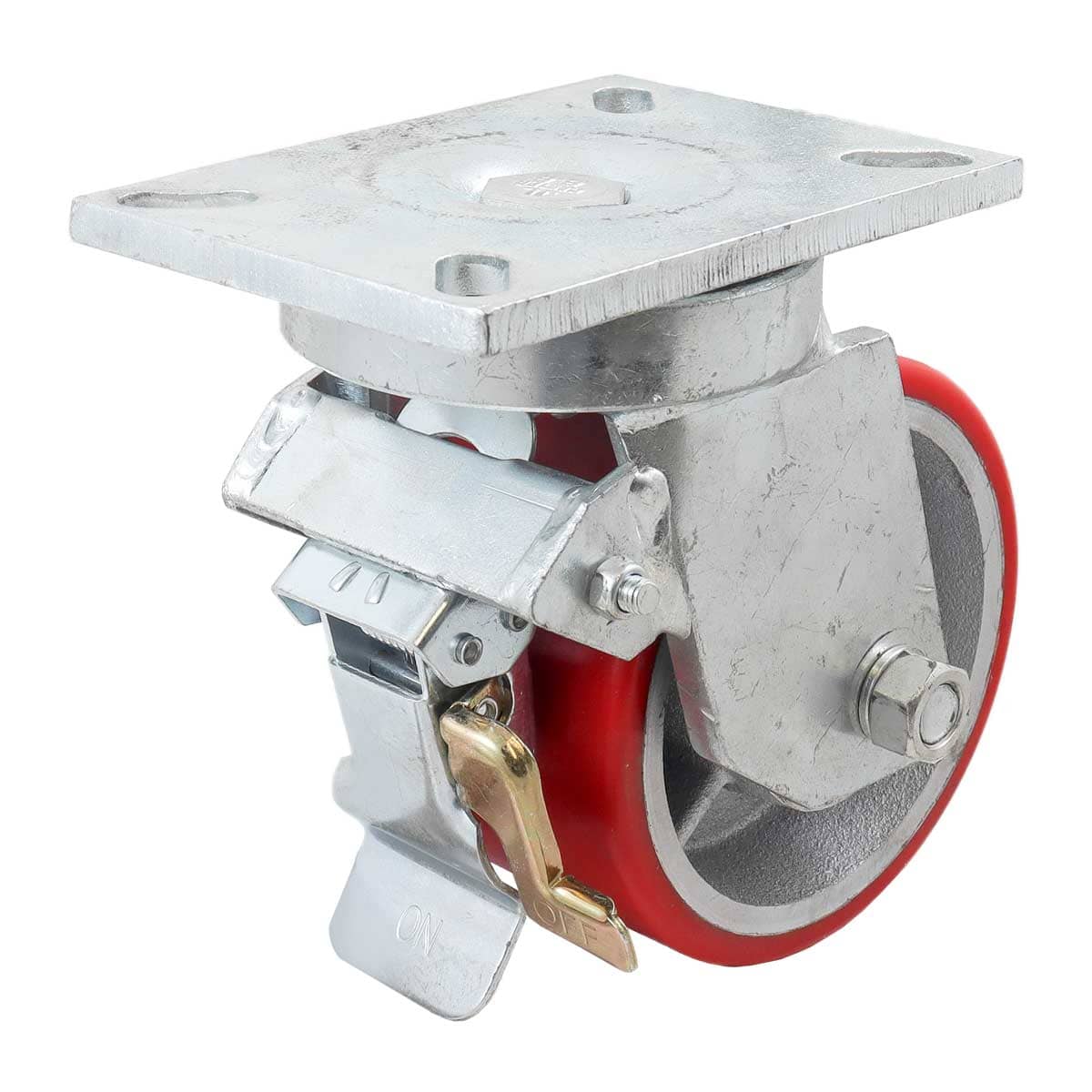 Rodaja Fierro Vaciado con PU Roja Giratoria con Freno 6" X 3" (152*75MM) | Y-1003-150