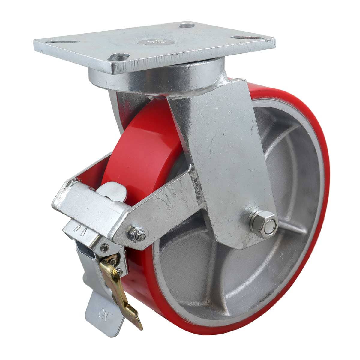 Rodaja Fierro Vaciado con PU Roja Giratoria con Freno 10" X 3" (254*75MM) | Y-1003-250