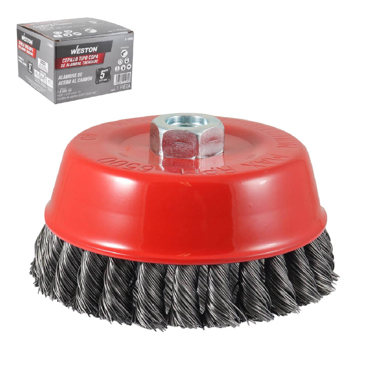 Cepillo Tipo Copa Trenzada sin Aro 5"Entrada 5/8-11 Acero Al Carbón .020"