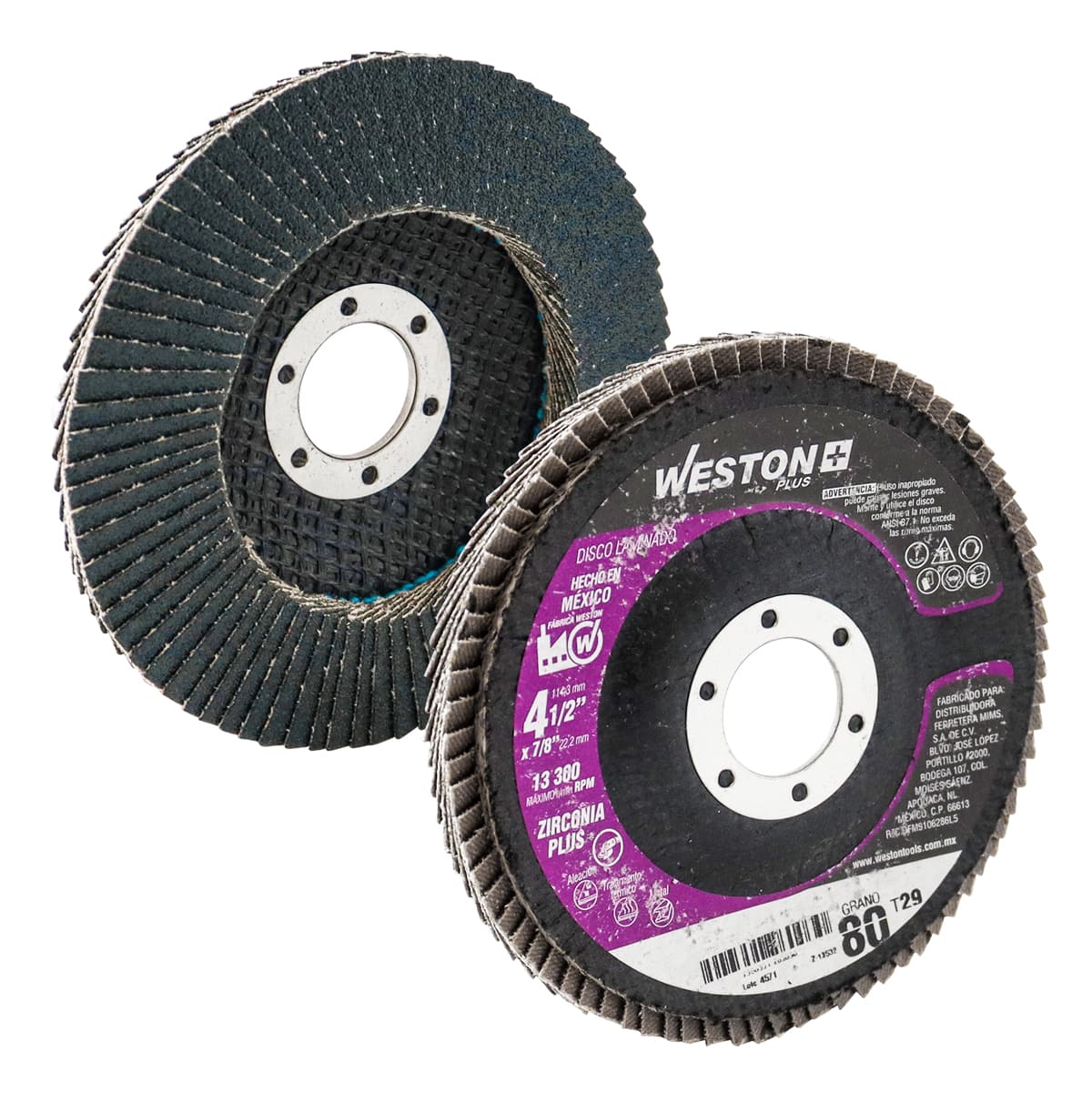 Disco Laminado Zirconia 4-1/2" Grano 80 Weston Plus | Z-13532