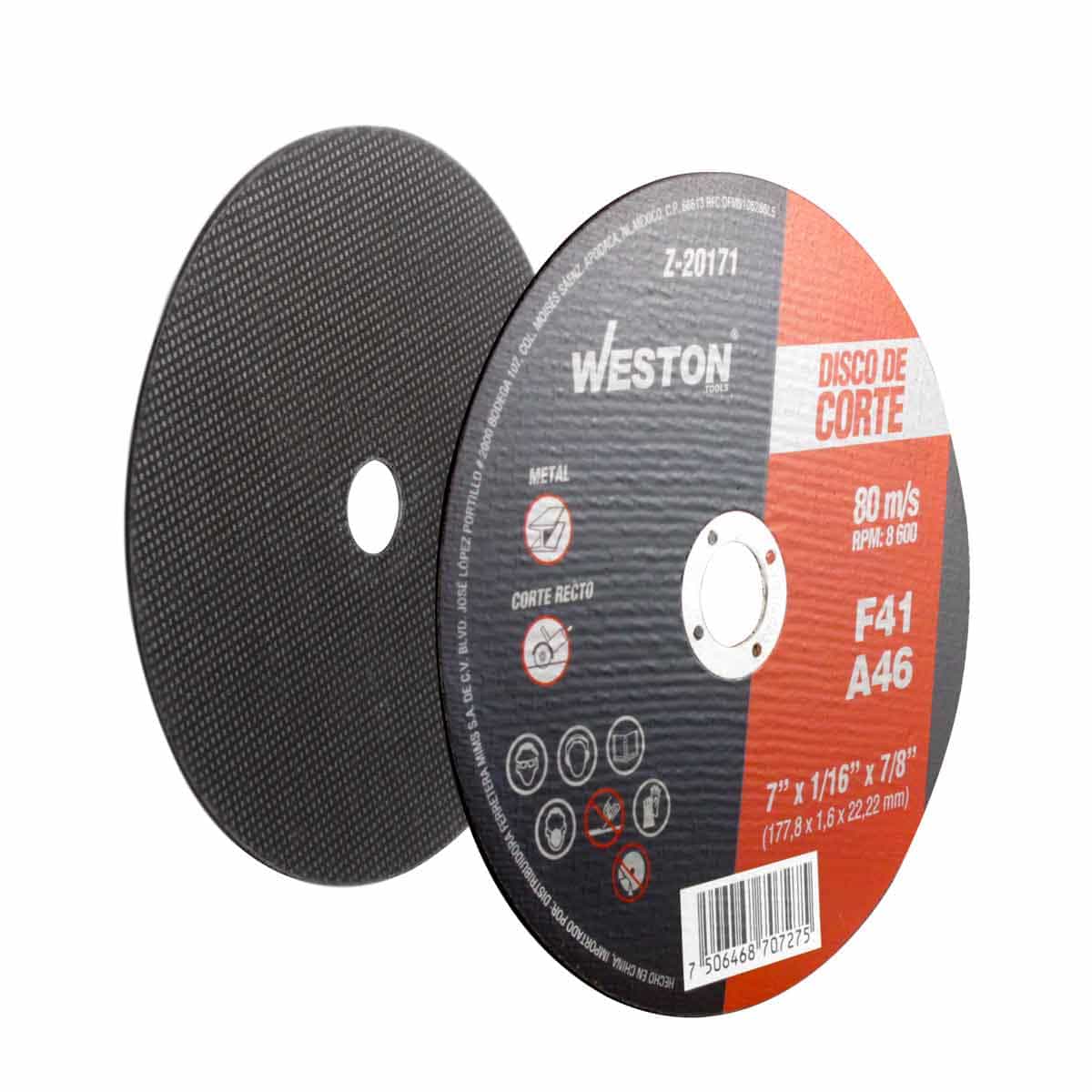 WST-Z-20171 Disco de Corte para Metal 7" x 1/16"(1.58) x 7/8" F41