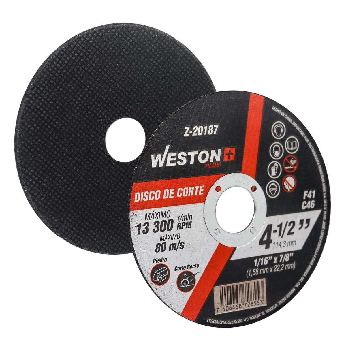 DISCO D/CORTE P/PIEDRA 4-1/2" x 1/16"(1.58) x 7/8" F41 (Emp. c/10 Pzas - Precio x Pza) Z-20187