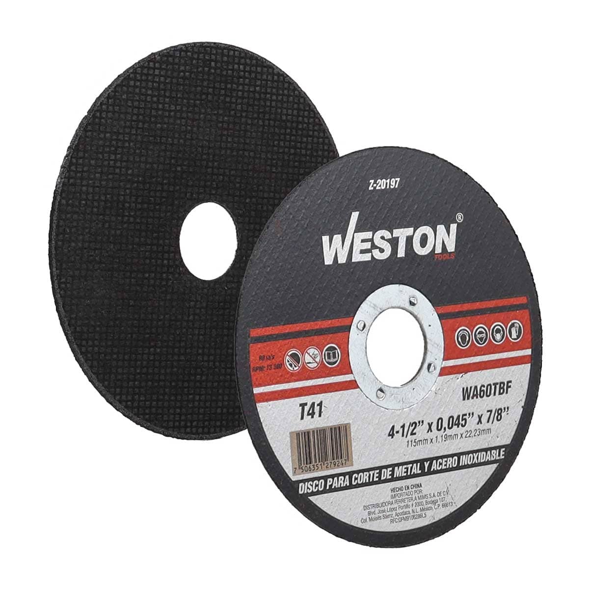 WST-Z-20197 Disco de Corte para Inoxidable y Metal 4-1/2" x 0.045"(1.4) x 7/8" F41