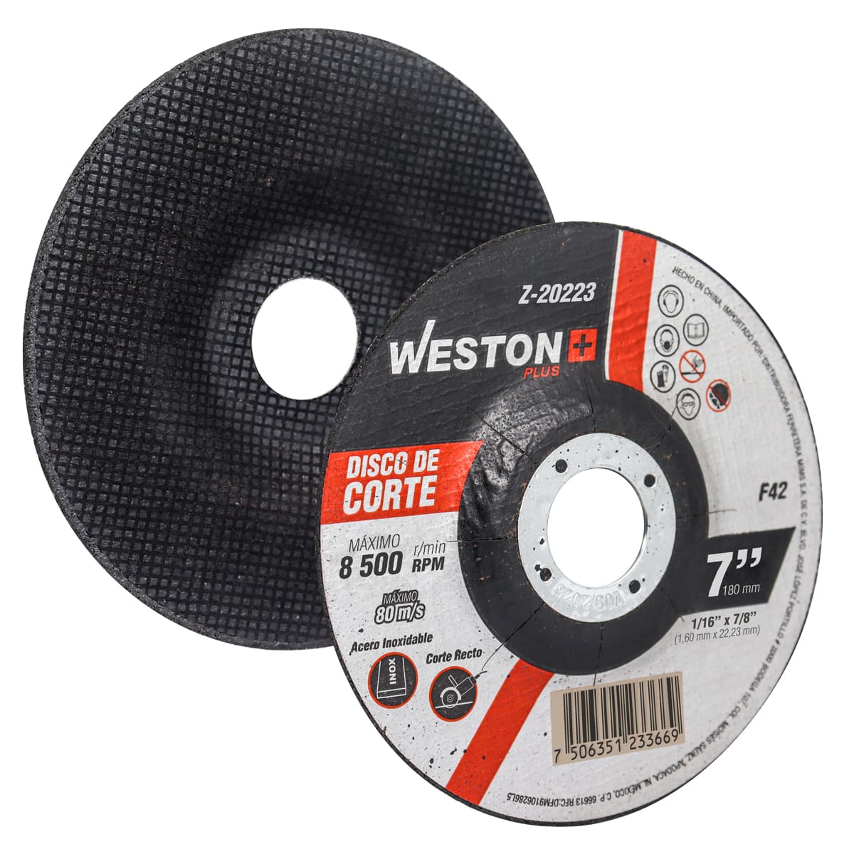 WST- Z-20223 Disco de Corte Para Inoxidable 7" x 1/16"(1.58) x 7/8" F42