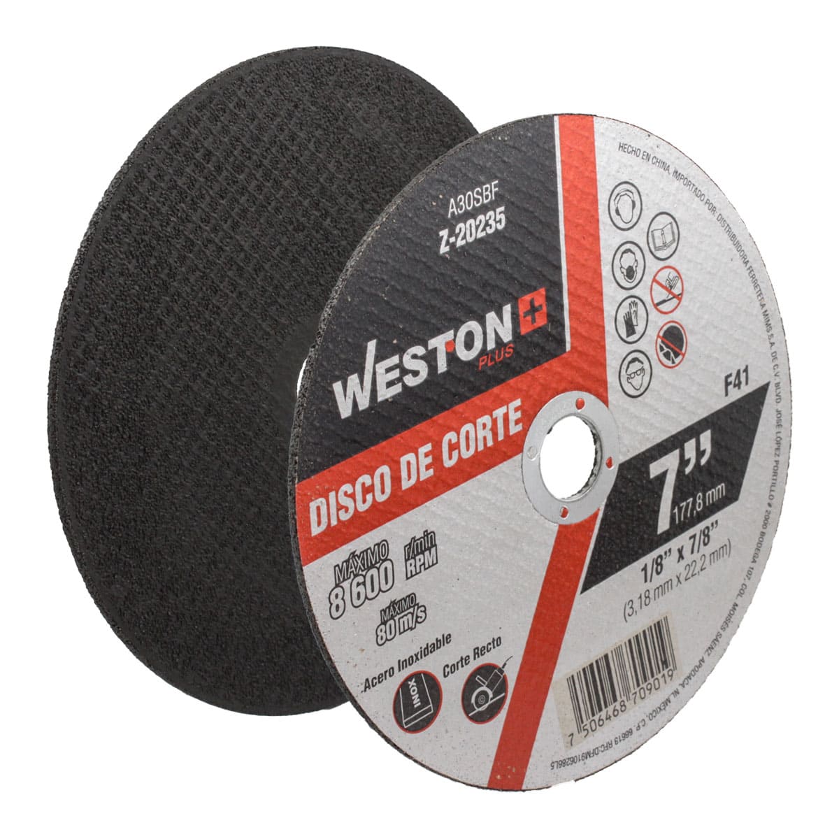 WST-Z-20235 Disco D/Corte P/Acero Inoxidable 7" x 1/8"(3.17) x 7/8" F41 (Empaque C/5 Piezas - Precio por pieza)