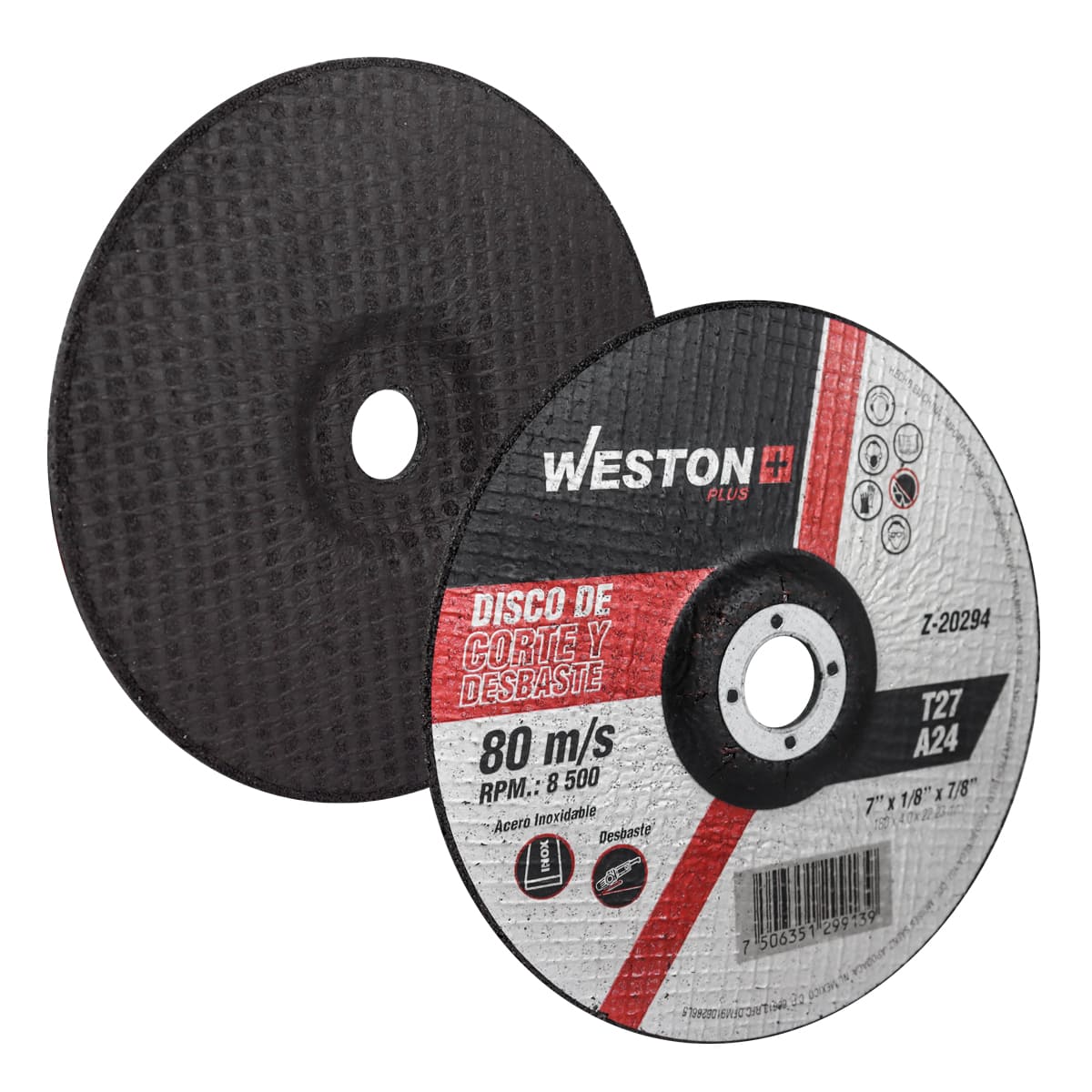 DISCO D/CORTE Y DESBASTE P/INOX. 7" x 5/32"(4) x 7/8" F42/F27 (Emp. c/5 Pzas - Precio x Pza) Z-20294