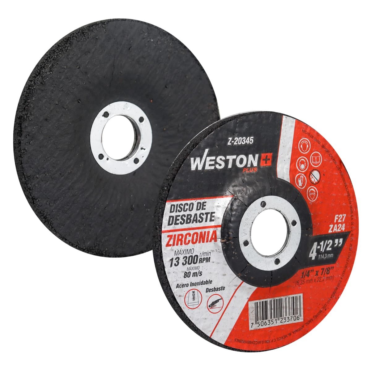 Disco de Desbaste para Inoxidable de Zirconio 4-1/2" x 1/4" x 7/8" F27 Z-20345